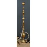 A large Middle Eastern brass hookah, 154cm