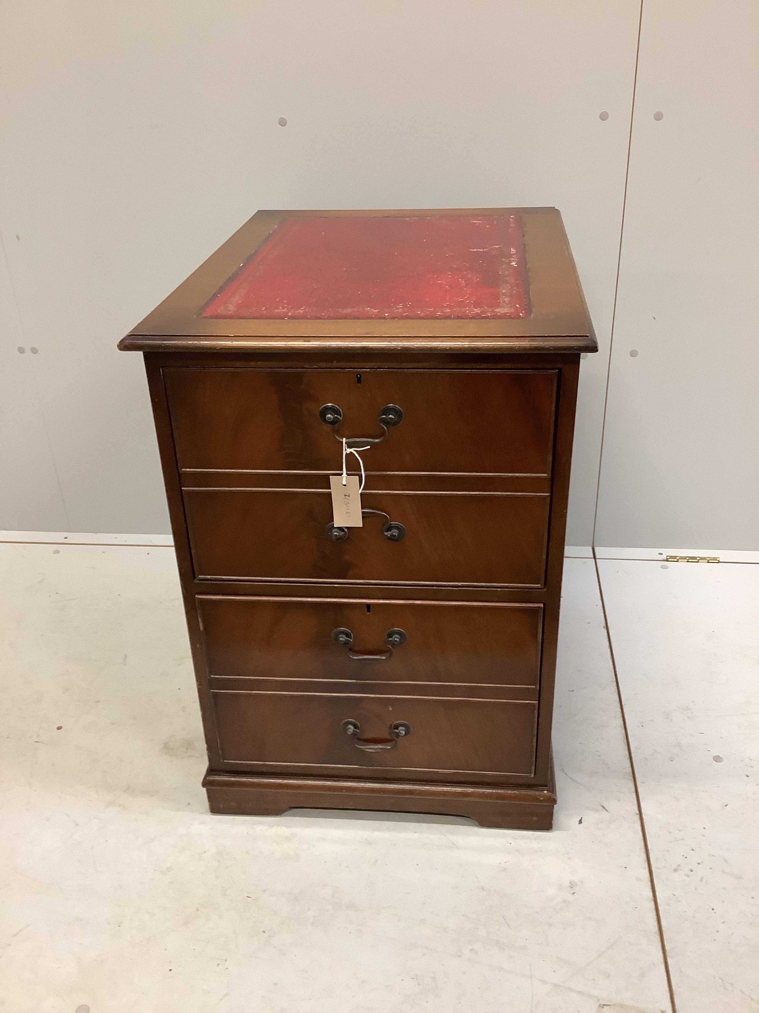 A reproduction George III style mahogany two drawer filing chest, width 54cm, depth 68cm, height