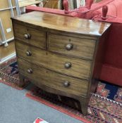A Regency mahogany bowfront four drawer chest, width 91cm, depth 47cm, height 87cm