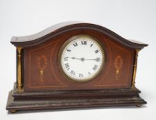 An Edwardian inlaid mahogany mantel timepiece, 29cm