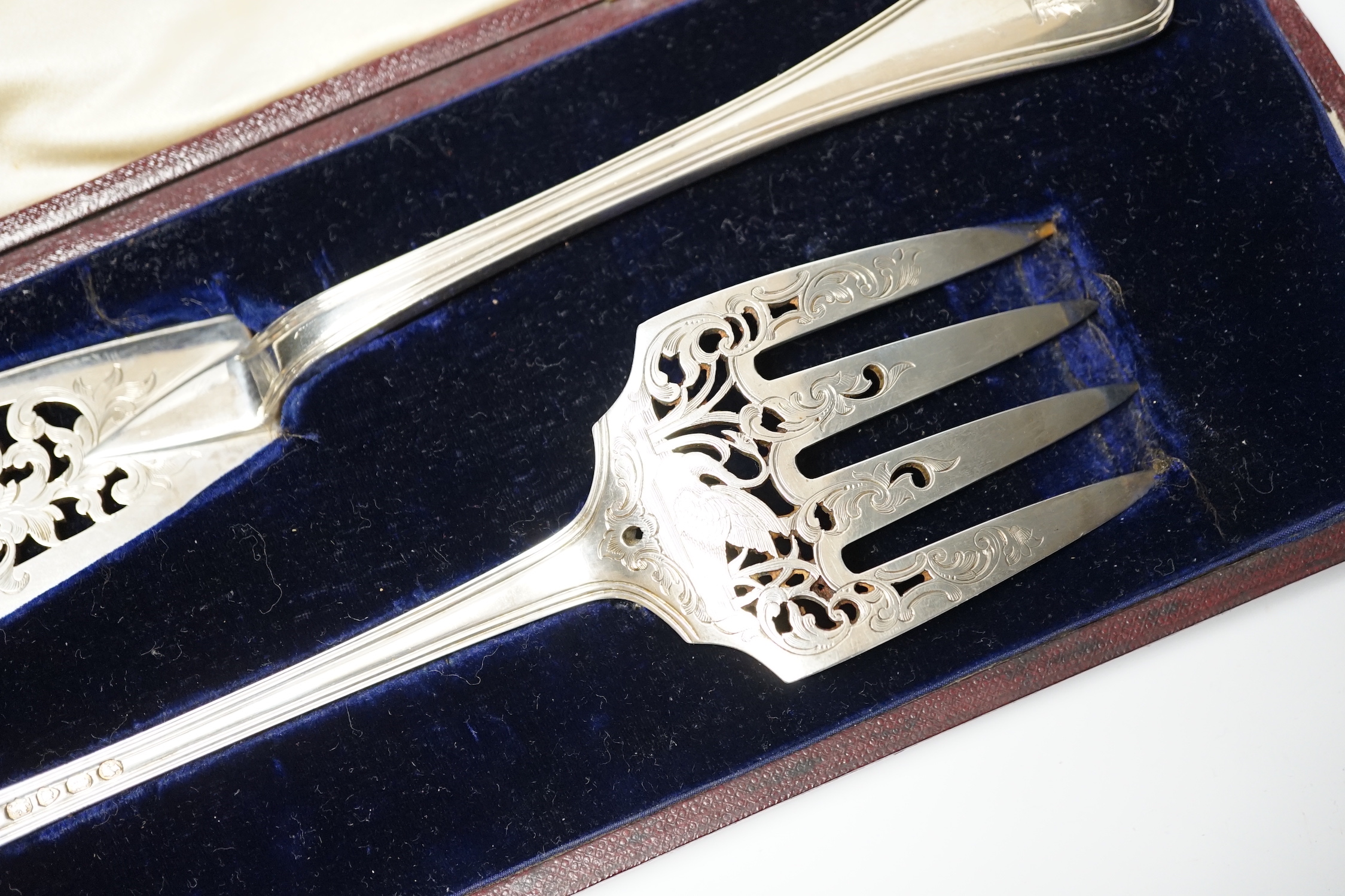 A cased pair of Victorian silver Old English thread pattern fish servers, by George Adams, London, - Image 3 of 6