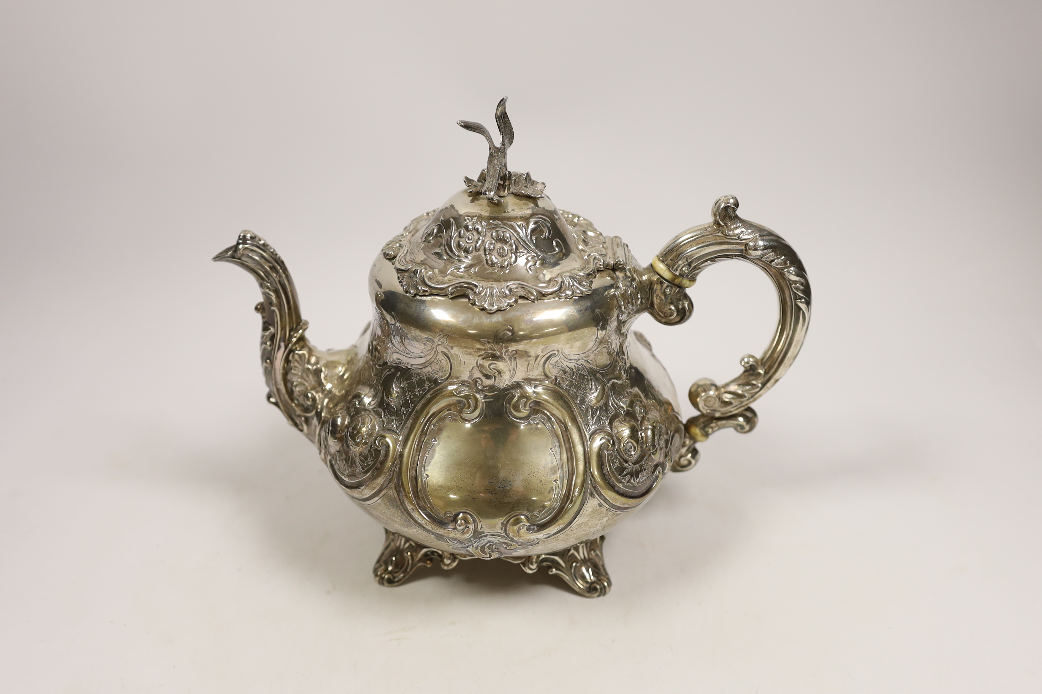 A Victorian embossed silver pyriform teapot by Robert Harper, London, 1869, gross weight 23.4oz, - Image 2 of 3