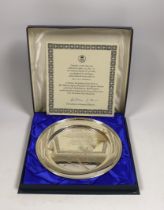 A cased limited edition silver plate commemorating the Jubilee Birth of The Queen Mother, designed