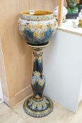 A Royal Doulton stoneware jardiniere and pedestal (cracked), 104cm