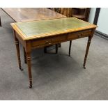 A Victorian satin walnut two drawer writing table, width 106cm, depth 53cm, height 75cm