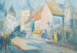 Ronald Ossory Dunlop RA (Irish, 1894-1973) Impressionist oil on board, Street scene, signed, 19 x