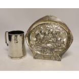 An Art Nouveau plated mug and an embossed dish, numbered 365A, 24cm wide