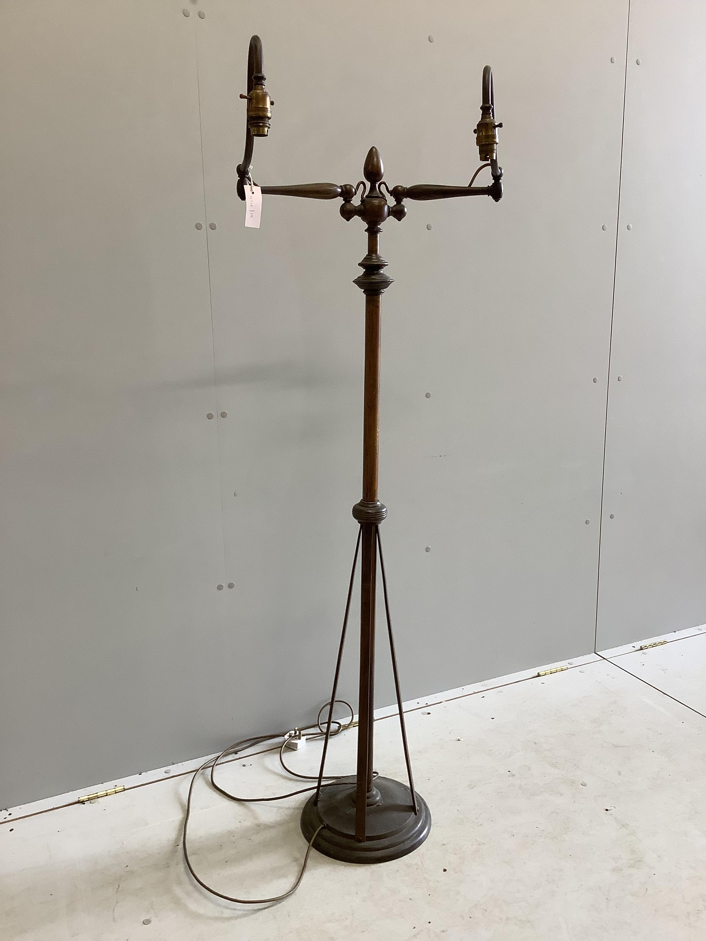 A Victorian style twin branch floor lamp, height 155cm