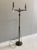 A Victorian style twin branch floor lamp, height 155cm