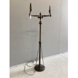 A Victorian style twin branch floor lamp, height 155cm