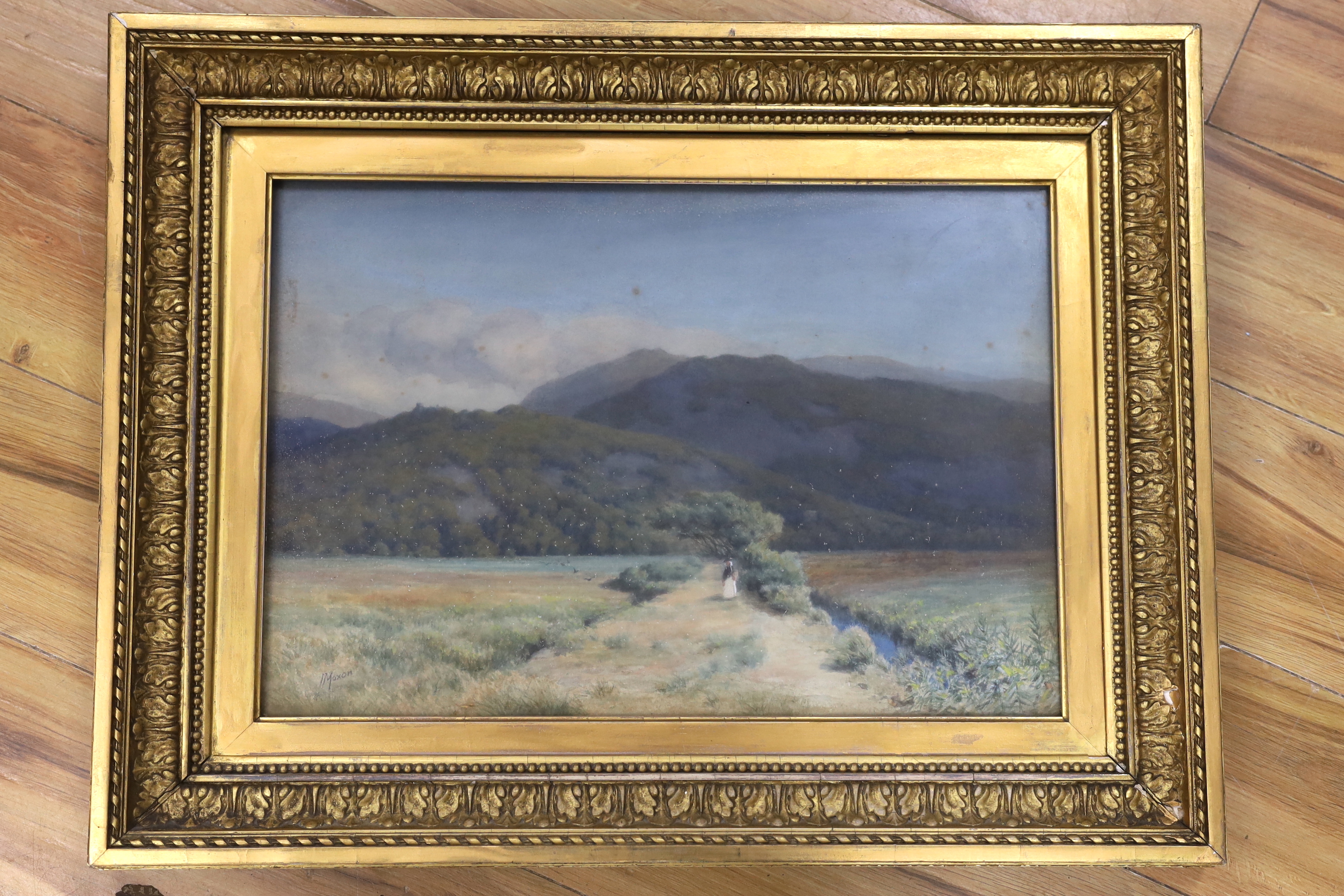 Herbert Moxon Cook (1844-1928), watercolour, Mountainous landscape with figure, signed, 34 x 50cm, - Image 2 of 4