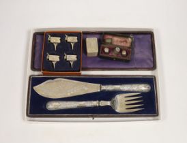 A George III silver nutmeg grater(lacking rasp), Birmingham, 1816, 42mm, together with four assorted