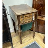 A Regency mahogany drop leaf work table, width 41cm, depth 52cm, height 75cm