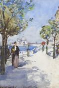 Lady Godai Gainley, watercolour, Street scene with figures, signed, 24 x 16cm