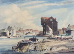 Leslie H. Moore (1907-1997), watercolour, Easter Wroxham Bridge, Norfolk, signed, inscribed Royal