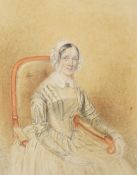 T. Seed (19th. C) watercolour and pencil, Portrait of a seated lady, signed and dated 1847,
