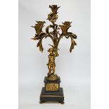 A 19th century ormolu and slate cherubic candelabrum, 58cm