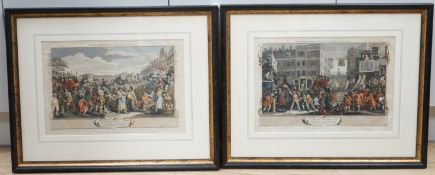 After William Hogarth (1697-1764) pair of colour engravings, ‘The Idle Prentice, Executed at Tyburn’
