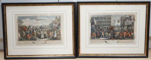 After William Hogarth (1697-1764) pair of colour engravings, ‘The Idle Prentice, Executed at Tyburn’