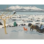 Fumio Kitaoka (1918-2007) Japanese woodblock print, ‘Winter landscape’, signed and dated 1964 in