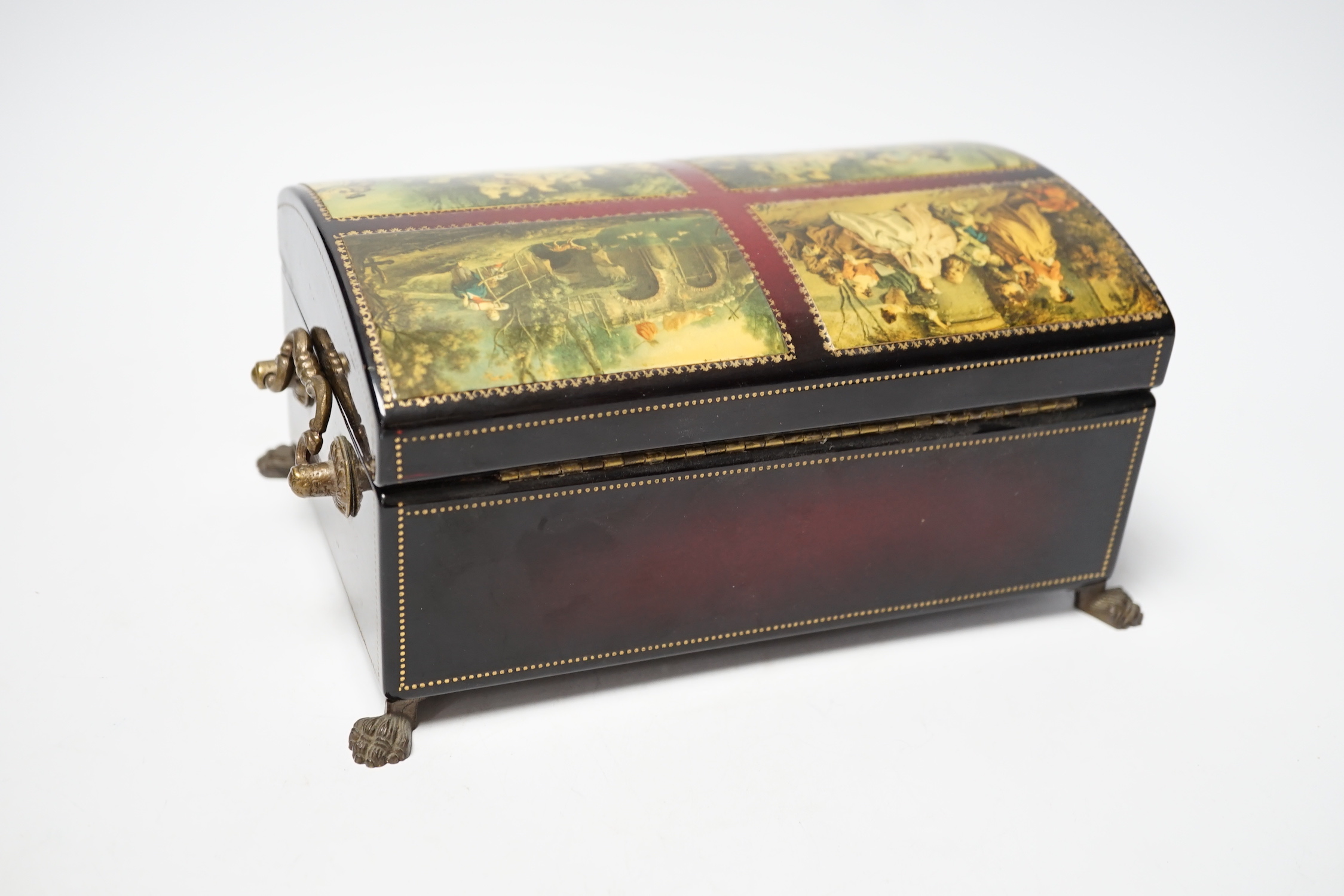 A Swiss papier maché four air musical box in Russian style, 23cm wide - Image 4 of 6