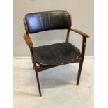 A mid century Danish design rosewood elbow chair, width 58cm, depth 42cm, height 80cm