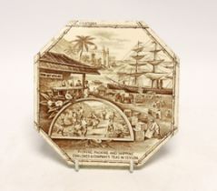 19th century Wedgwood Ceylon Teapot stand / tile, ‘Picking, packing and shipping Chalonee &