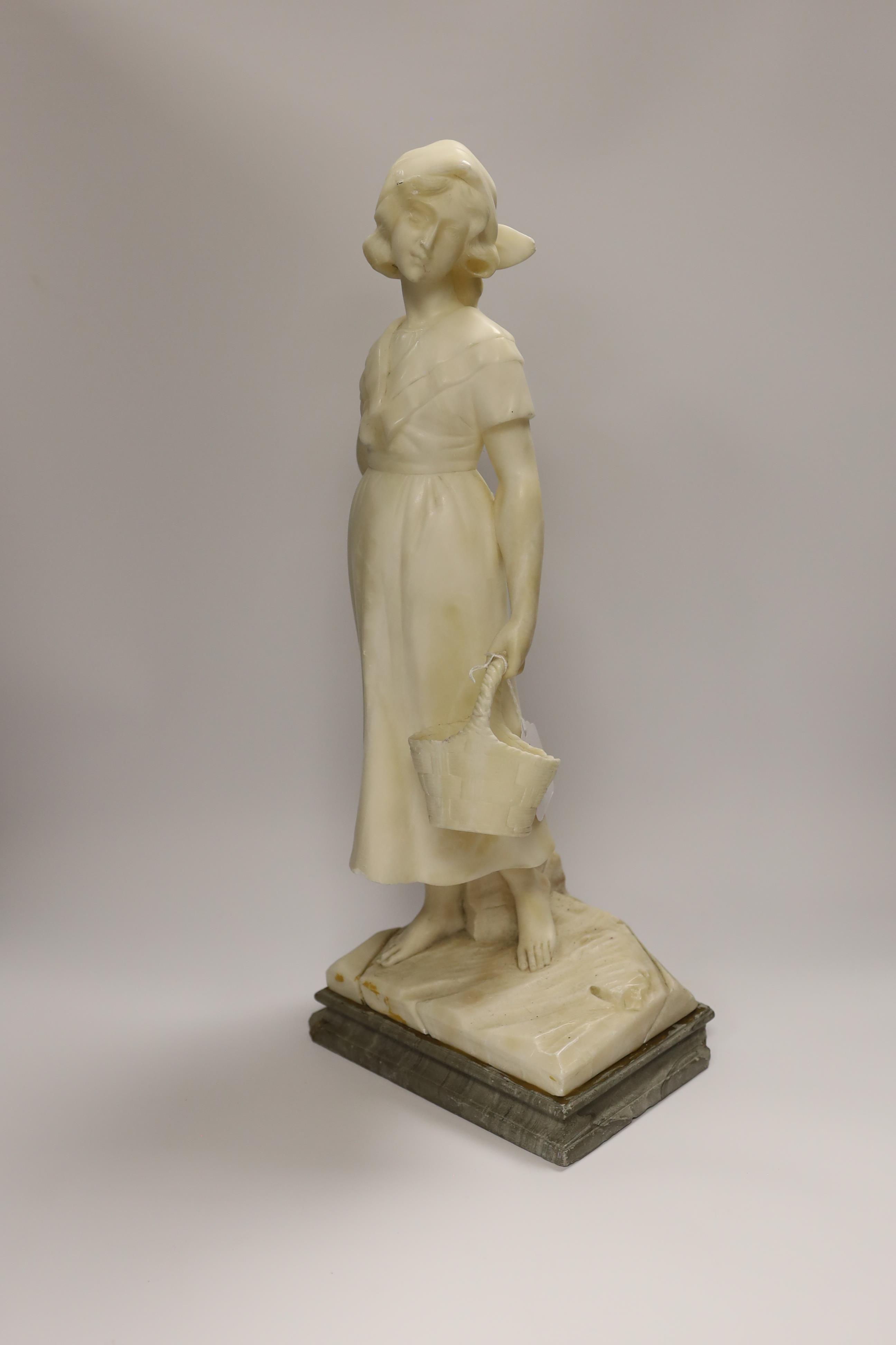 An alabaster carved figure of a girl holding a basket, 51cm high - Image 2 of 3