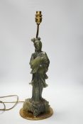 A Chinese carved soapstone figural lamp, 48cm total