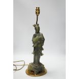 A Chinese carved soapstone figural lamp, 48cm total