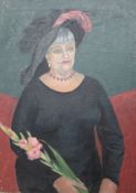 Hubbard, oil on canvas, Portrait of a woman holding a gladioli bloom, 51 x 38cm, unframed