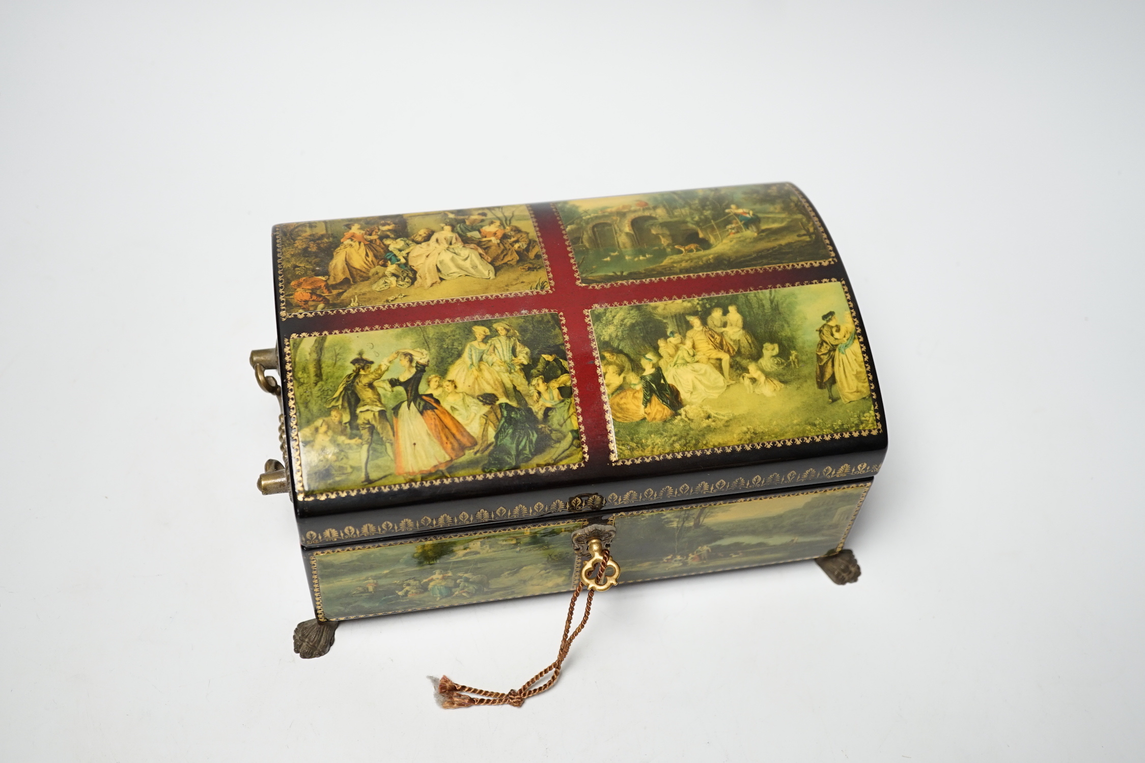 A Swiss papier maché four air musical box in Russian style, 23cm wide - Image 2 of 6