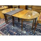 A George III mahogany D end extending dining table, 264cm extended, three spare leaves, width 121cm,