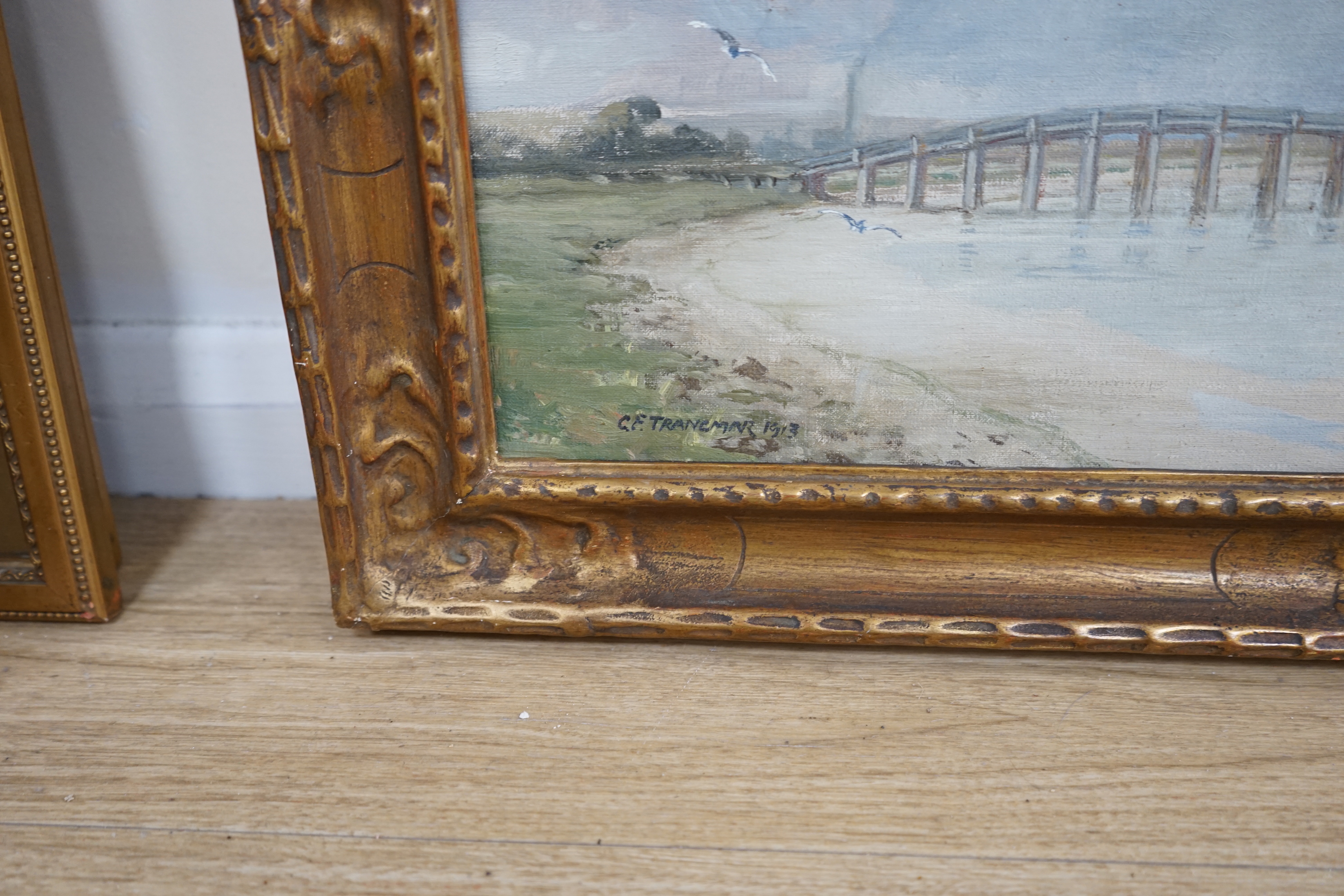 Charles Frank Trangmar (1889-1965) oil on canvas, "Old Shoreham toll bridge", signed and dated 1913, - Image 3 of 3