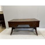 A Victorian mahogany kneehole writing table, width 148cm, depth 80cm, height 77cm