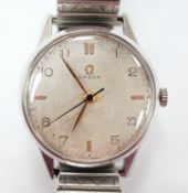 A gentleman's late 1940's stainless steel Omega manual wind wrist watch, movement c.283, on