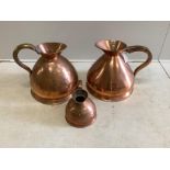 Two Victorian copper four gallon haystack measures, one engraved “Empire Palace” and a half gallon