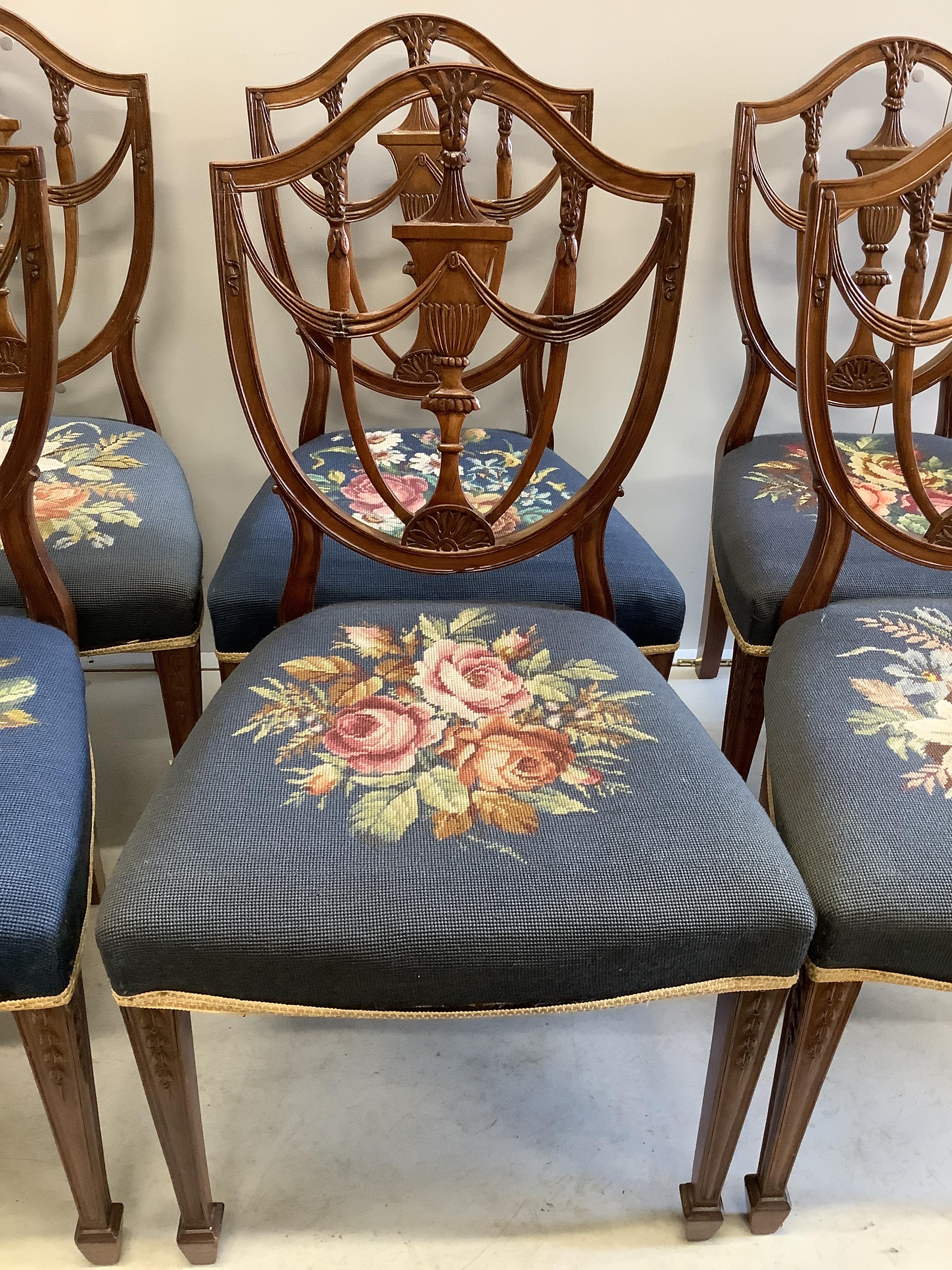 A set of eight Edwardian Hepplewhite style mahogany dining chairs with tapestry seats, two with - Image 2 of 2