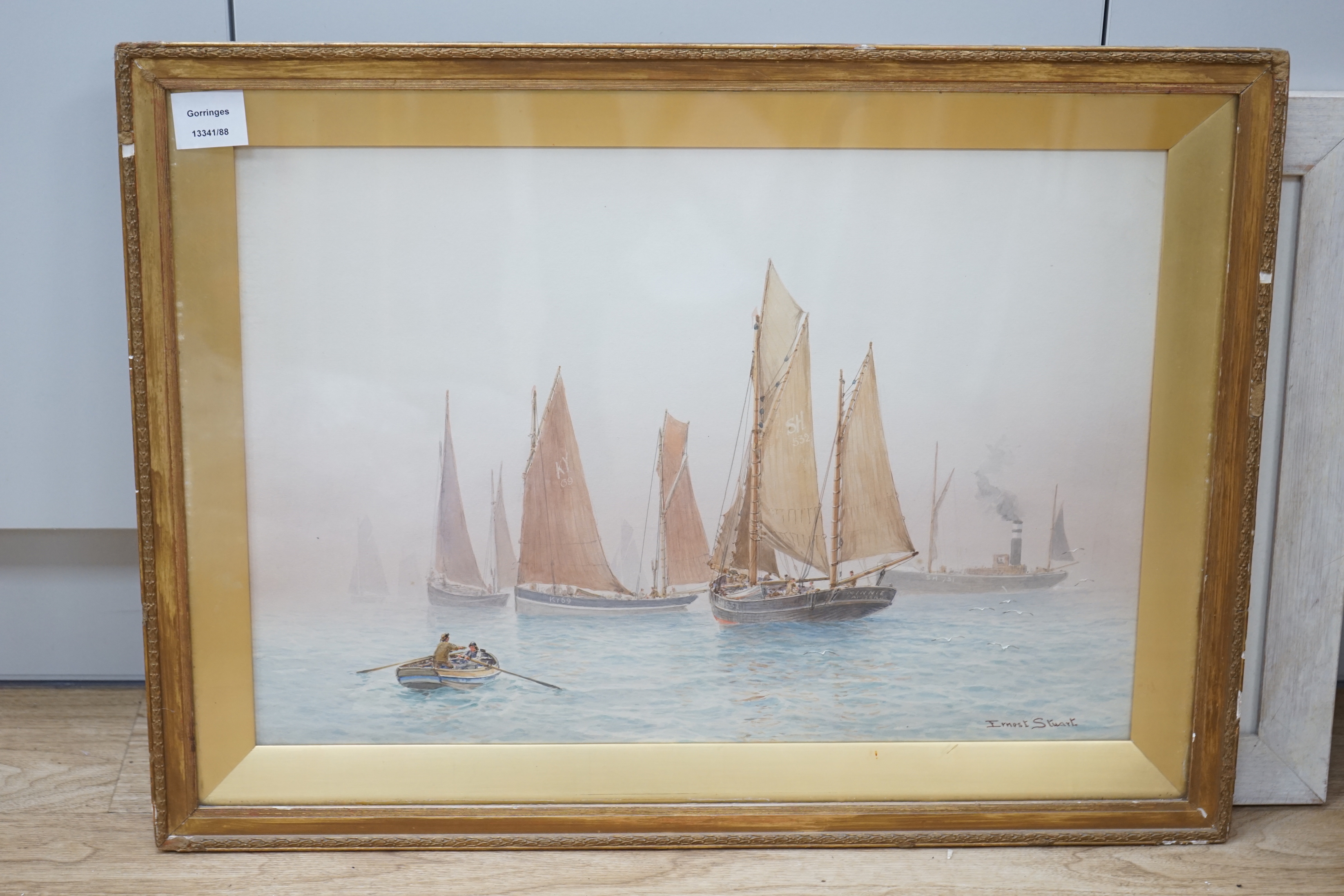 Ernest Stuart (fl.1889-1915), watercolour, Fishing boats at sea, signed, 35 x 53cm - Image 3 of 4