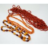 A single strand amber and simulated cherry amber bead necklace, 72cm, gross weight 33 grams,