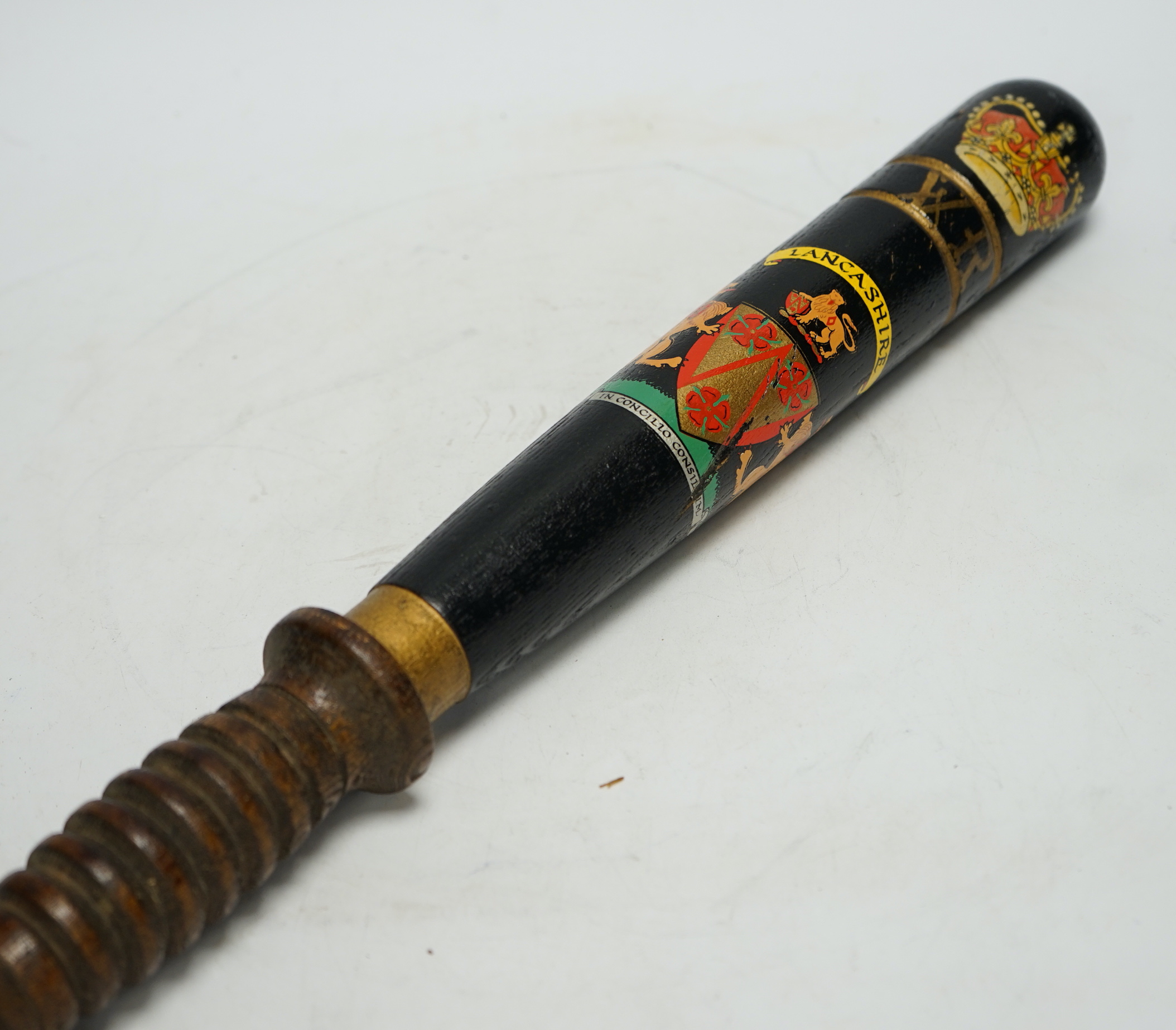 Re-painted Lancashire police truncheon, 45cm in length