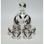 An Art Deco Bohemian glass liqueur set, decanter height 21cm