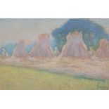 Ernest Faut (1879-1961) Impressionist pastel, Rural landscape with hayricks, signed, inscribed in