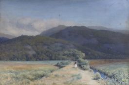 Herbert Moxon Cook (1844-1928), watercolour, Mountainous landscape with figure, signed, 34 x 50cm,