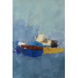Morris Nitsun (b.1943) oil on paper, abstract composition with boats, signed, details verso, 21 x