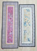 Two Chinese embroidered silk panels, largest 69x23cm
