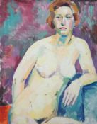 Modern British, oil on canvas, Female nude, 50 x 40cm, unframed