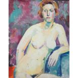 Modern British, oil on canvas, Female nude, 50 x 40cm, unframed
