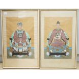 A pair of Chinese School watercolours on silk, Ancestral portraits, 60 x 39cm