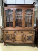 A late Victorian Art Nouveau mahogany dresser, width 168cm, depth 58cm, height 225cm